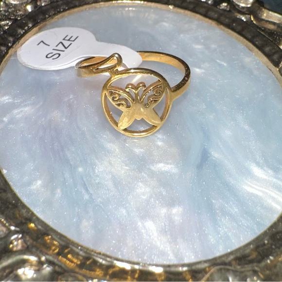 “Curlicue Butterfly” Coil Spiral Swirl Loop Twist Scroll Ringlet Gold Steel Ring - Picture 8 of 16